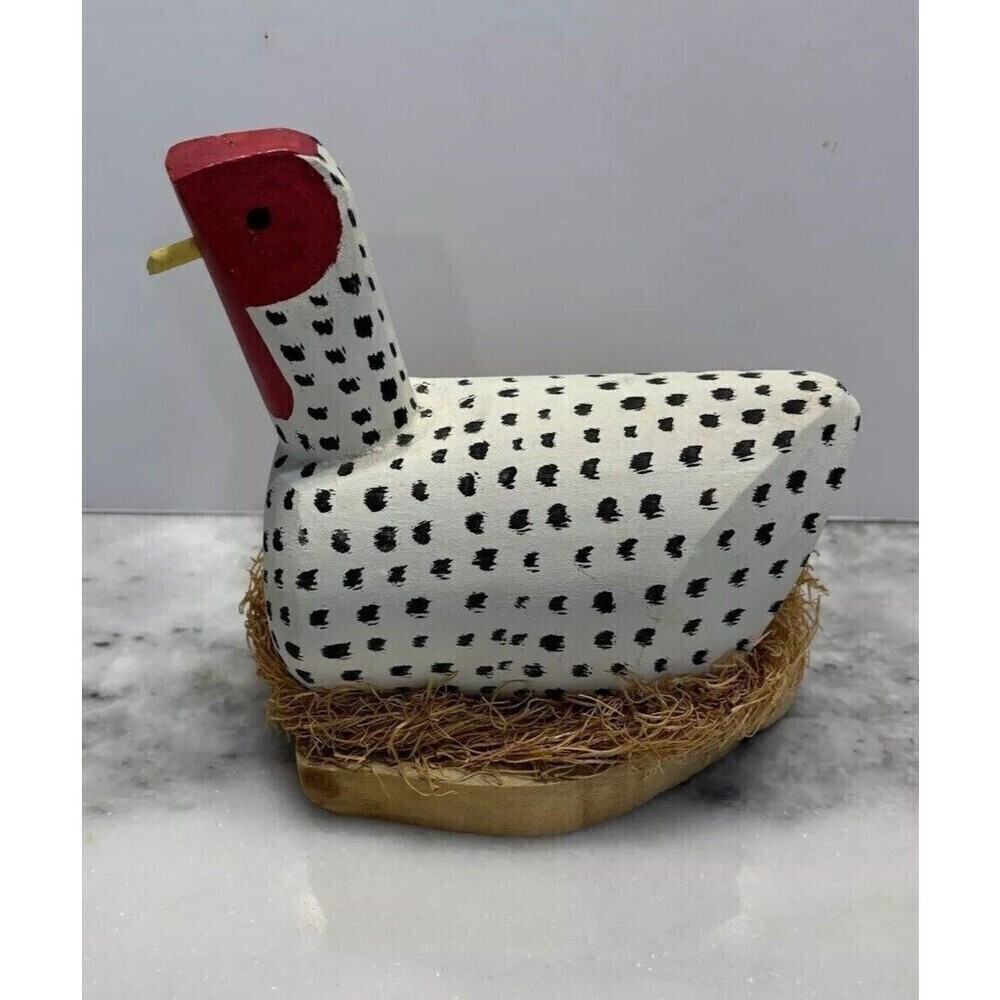 Native American Navajo Folk Art Carved Wood Hand Painted Chicken Figurine D Herb
